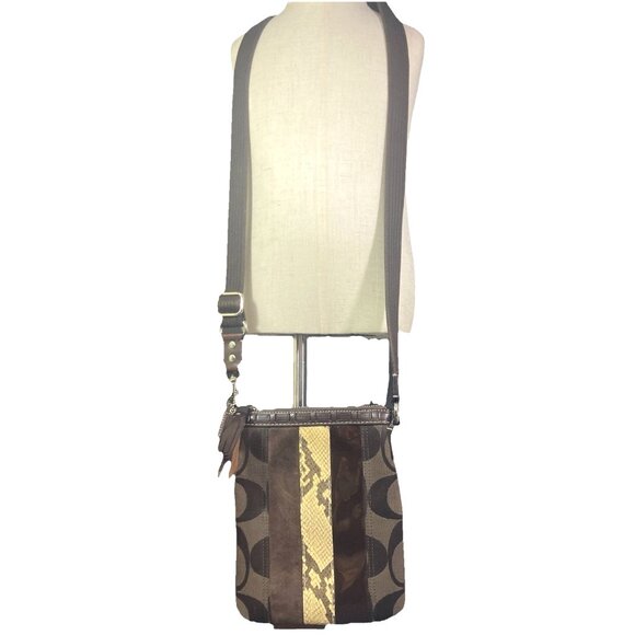 Coach Crossbody Brown Signature Python Patent Leather 4-Stripe E06W-10266 - Picture 1 of 13